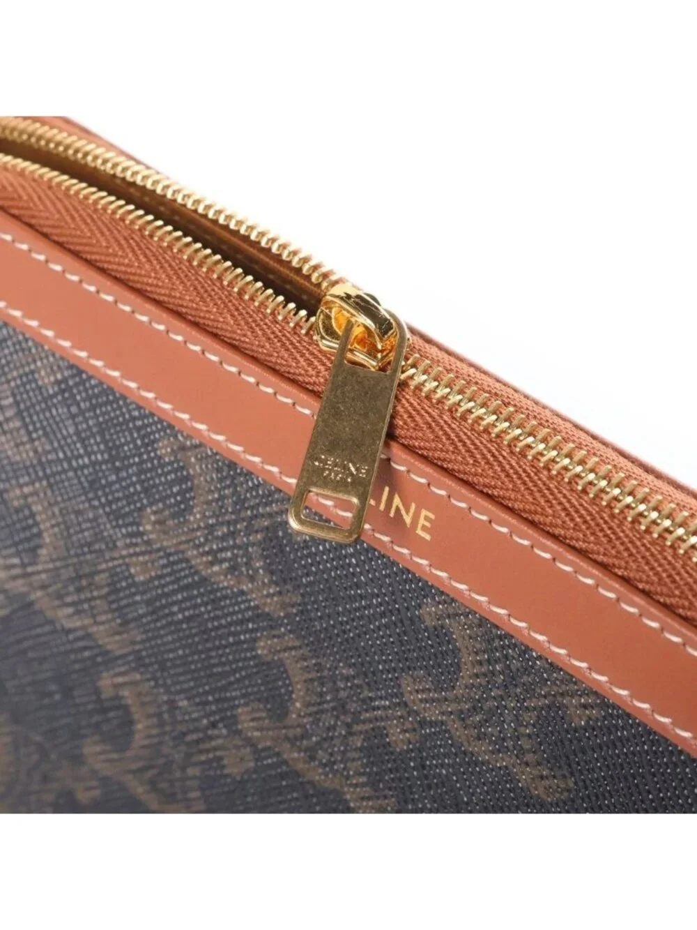 Celine Triomphe Pouch Makeup Brown Leather Gold